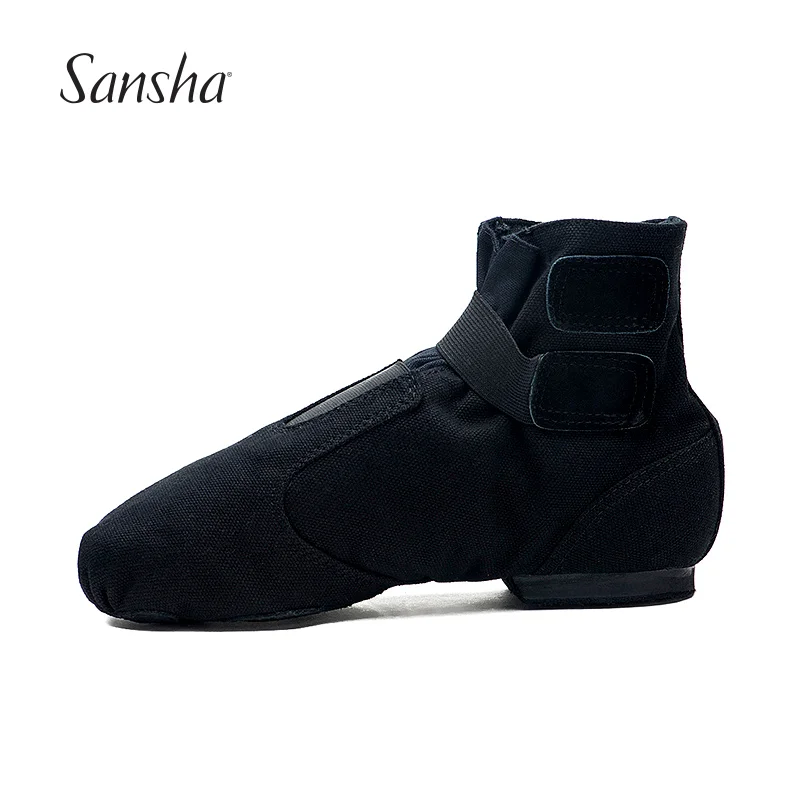 

Sansha Unisex Hoop&Loop Jazz Boot High Grade Canvas Suede Split-sole Black/White Women Men Girls Modern Jazz Dance Shoes JB4C