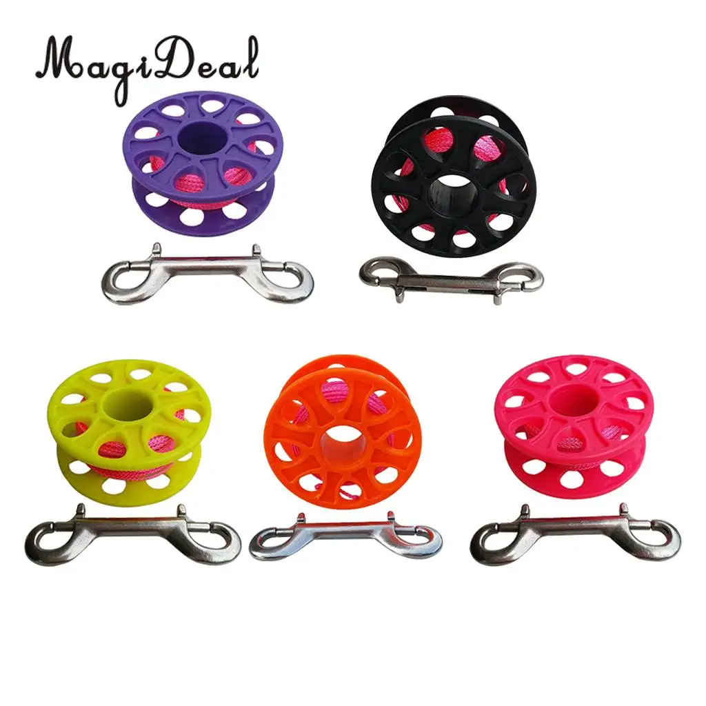 MagiDeal 18m / 30m Plastic Dive Reel Spool with Safety Bolt Snap Clip for Wreck Cave Technical Scuba Diving Snorkeling - 5 Color