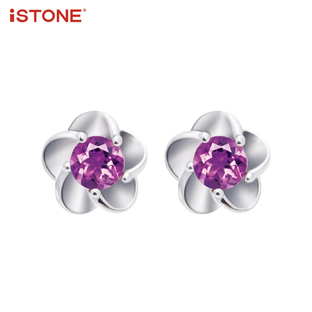 

iSTONE 100% Natural Gemstone Garnet Citrine Amethyst 925 Sterling Silver Flower Shape Drop Earrings Fine Jewelry Gift for Woman