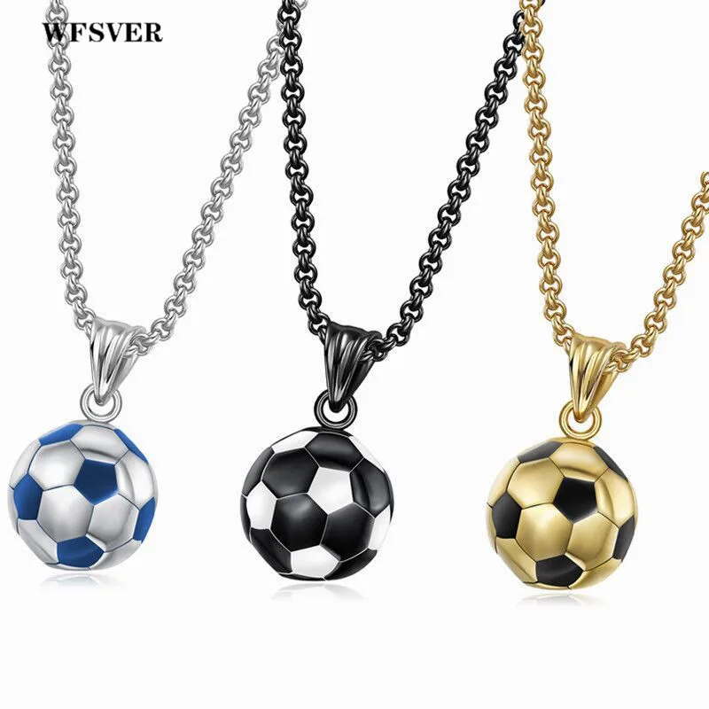 

WFSVER 3D Sports Football Pendant Neckalce Stainless Steel Chain For Women Men Soccer Fans Necklace Pendant Jewelry Gift