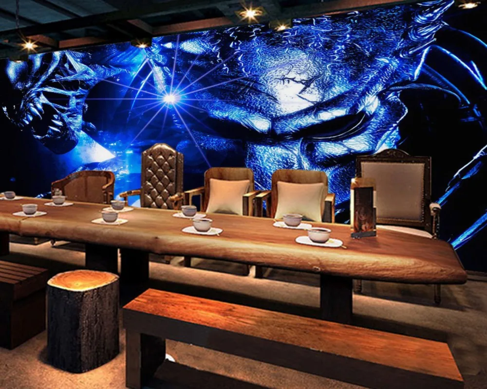 Free Shipping Cinema Wallpaper Custom 3D Wallpaper Alien vs. Predator Warrior Internet Cafe Background Wall Painting Mural