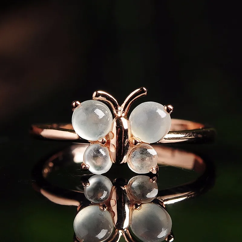 

New 100% Natural / Jadeite A Grade Butterfly Ring Silver Women's Ring 1PCS