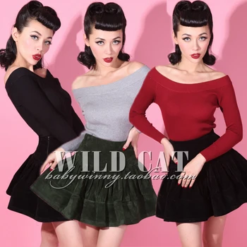 

FREE SHIPPING Vintage all-match high elastic knitted strapless slit neckline sweater