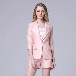 Топ Модные летние элегантные женские короткие костюмы Длинный блейзер свободные шорты однотонные черные и розовые повседневные наряды