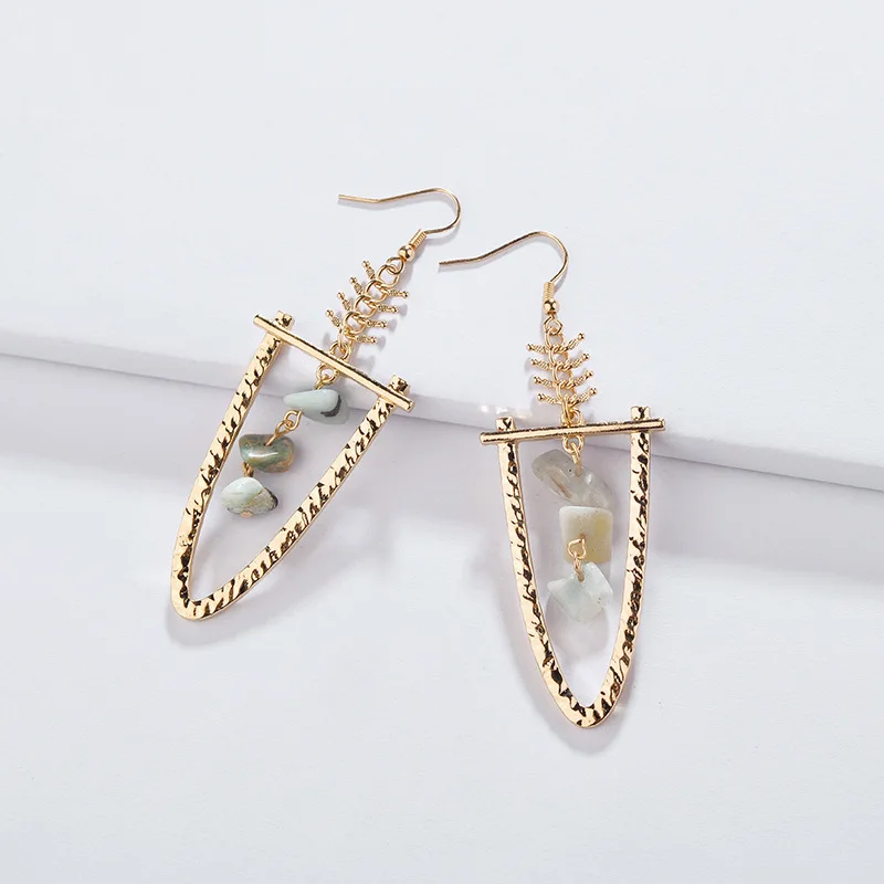 

2018 Fashion Natural Stone Amazonite Earring New Design Zine Alloy Geometric Arrow Drop Statement Earrings for Women Jewelry