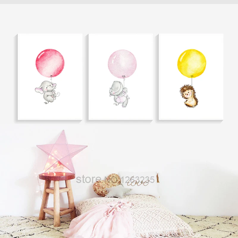 

Cute Elephant Balloon Baby Room Decor Pictures Nordic Poster Nursery Wall Art Canvas Painting Cuadros Decoration Print Unframed