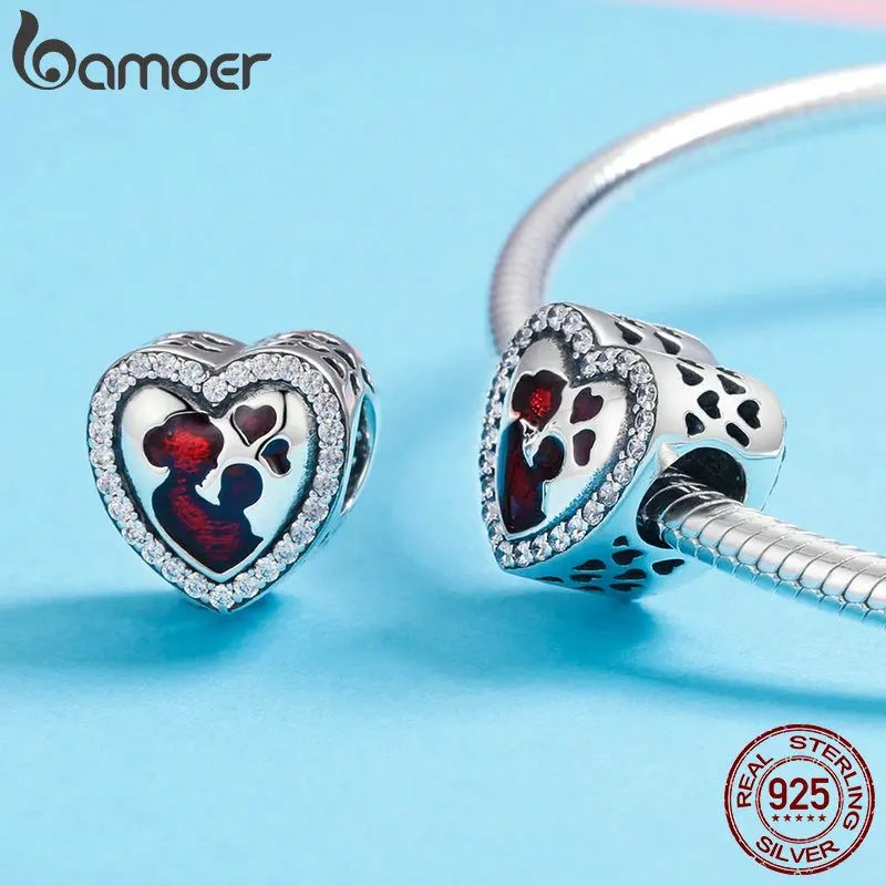 Günstige BAMOER 100% 925 Sterling Silber Große Mutter der Liebe Herz Gravieren Charme Perlen fit Armband   Halskette Schmuck Mutter Geschenk SCC634