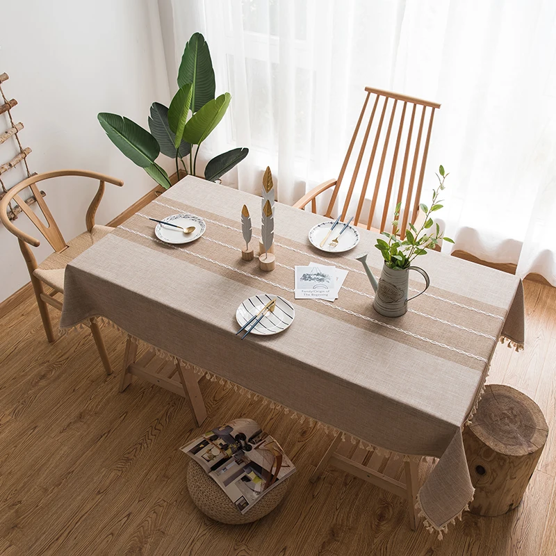 

2019 New Fashion Tablecloth Luxury Cotton and Linen Solid Brown Dining Tea Table Cover Europe Style Waterproof Table Cloth