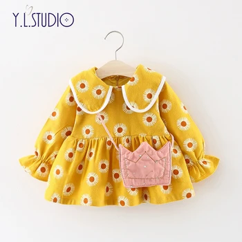 

New Born Baby Girl Dress for New Year Clothes Winter Warm Printing Flowers Newborns Gala Dress Elegant First Birthday Girl Party