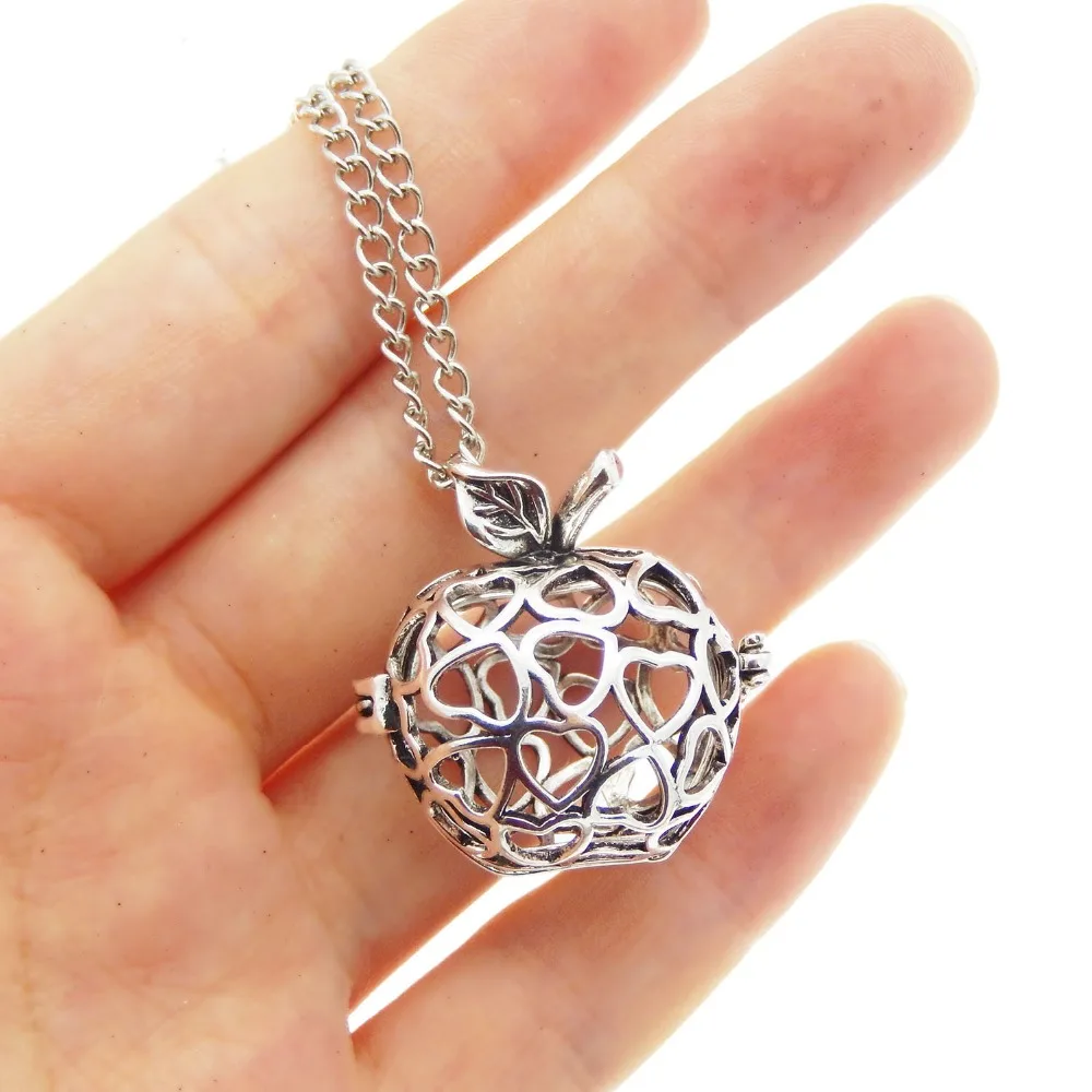 

Vintage Apple Aromatherapy Essential Oil Diffuser Locket Pendant Necklace 31*28mm Long chain 80cm Women Locakets Jewelry