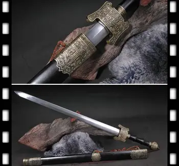 

Full Hand Forging Folded Pattern Steel Grinding Sharp Chinese Jian Han Dynasty Style Full Tang Battle Sword