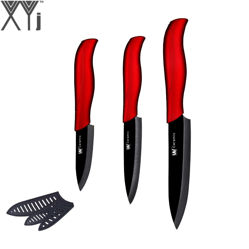 XYj 3 Piece Kitchen Knife Set 3" 4" 5" Zirconia Nano Ceramic Knives Comfortable Wave Handle