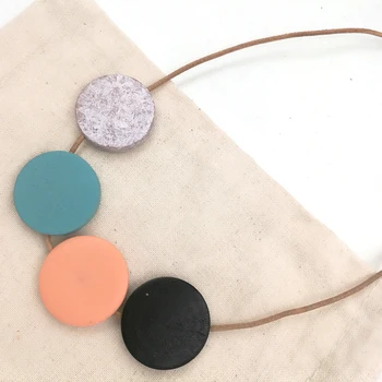 Wood disk Bead Cluster Necklace Modern Tribal Chic beaded necklace color block BLACK GREY teal mint minimalist NEW NW061