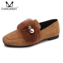 Tangnest/Новинка года; женские балетки на плоской подошве с квадратным носком; повседневная обувь без застежки с металлическими шариками; обувь из флока на плоской подошве с мягким искусственным мехом; XWD6130