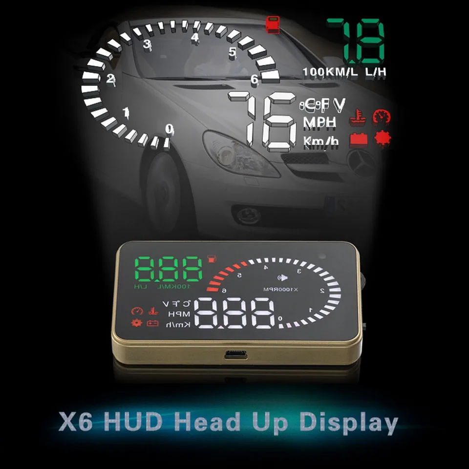 Дисплей на лобовое стекло Hud OBD2 прибор для измерения скорости автомобиля X6 3