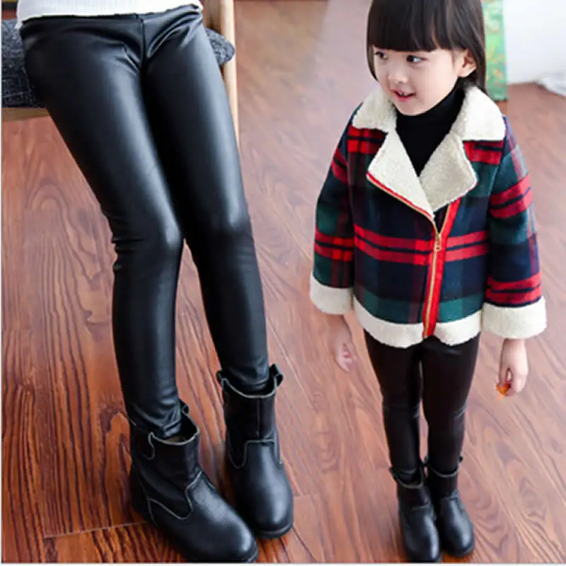 Baby Girl Legging Fashion Full Length Leggings Faux PU Plus velvet