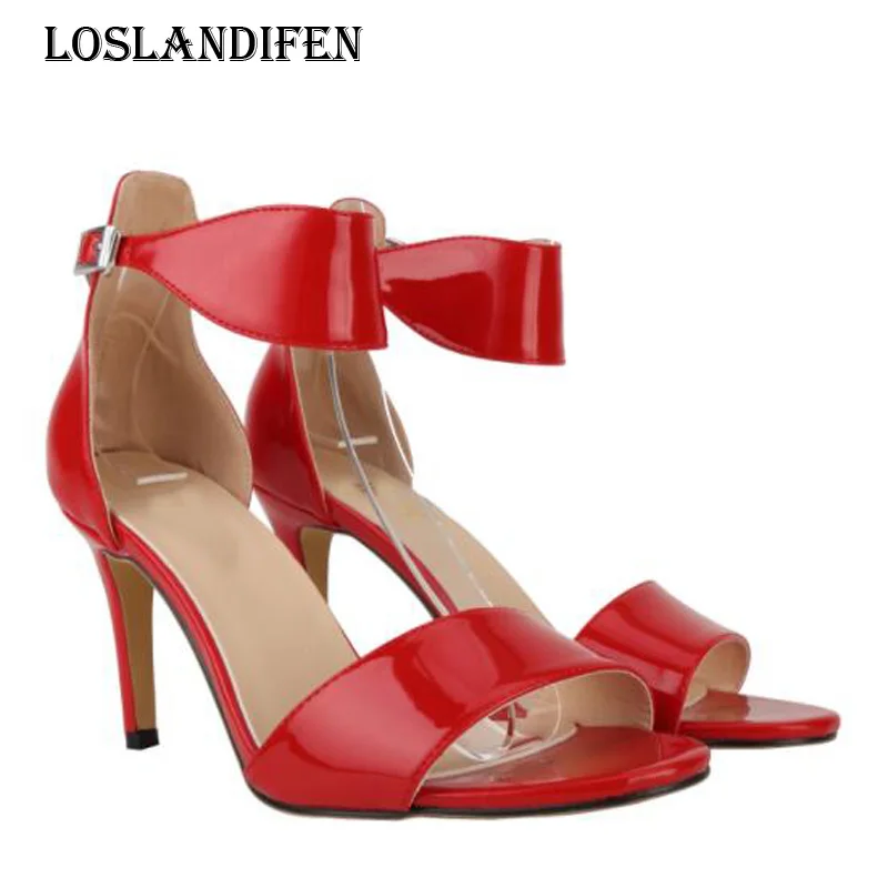

Loslandifen Women Sexy Summer Party High Heels Sandals Shoes Ladies Fashion Patent Leather Ankle Strap Sandals Size 35-42