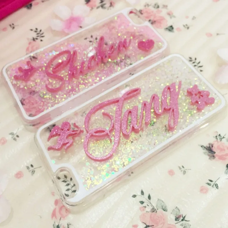 

Unique Custom name letter heart liquid phone case for iPhone 6 6s 7 8 plus X for Samsung galaxy s6 s7 edge s8 s9 plus note 4 5 8
