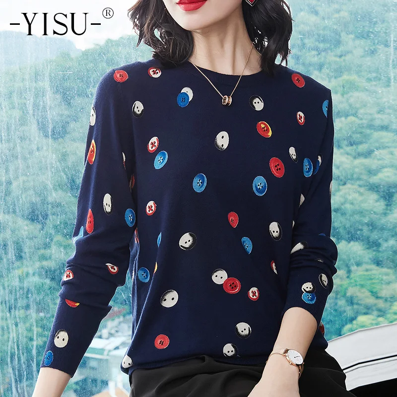 Günstige YISU 2018 herbst Frauen O neck Pullover Casual Candy taste Gedruckt Knit Jumper Harajuku Pullover Pull Femme winter Warme Pullover