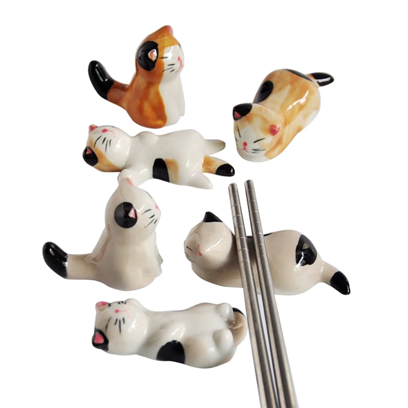 3Pcs Cute Cat Ceramic Chopsticks Holder Stand fine Design Chopstick Rack Pillow Care Rest
