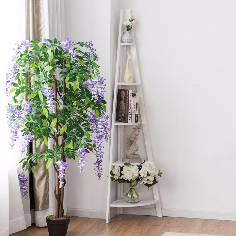 Giantex 5 الطبقة الزاوية رفوف متدرجة الطابق حامل رفوف رف عرض خزانة المنزل الأثاث HW60327WH