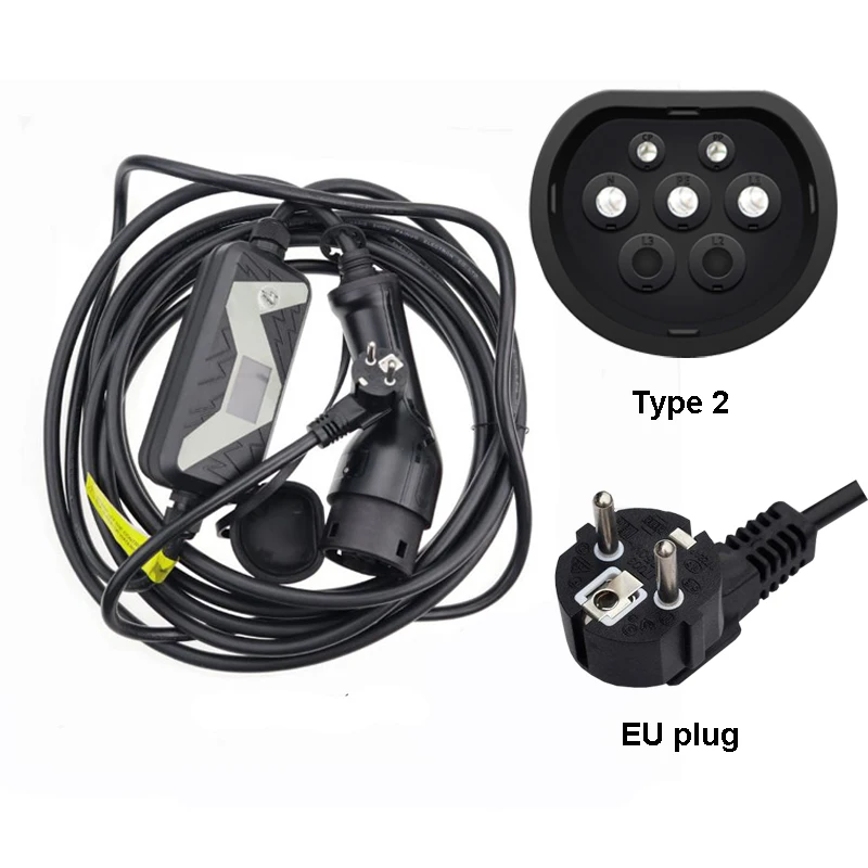 

Type 2 EV Car Charging Cable Charger Mennekes EU Plug EVSE Adapter 20A 16A adjustable IEC 61851 Connector