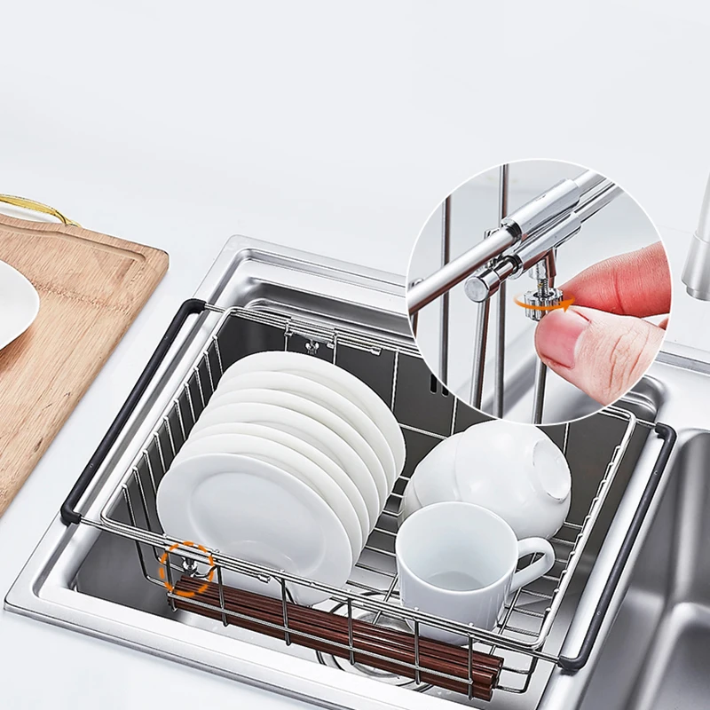 Stainless steel kitchen sink rack drain racks drying dishes plate storage shelves silver drainer basket tableware organizer