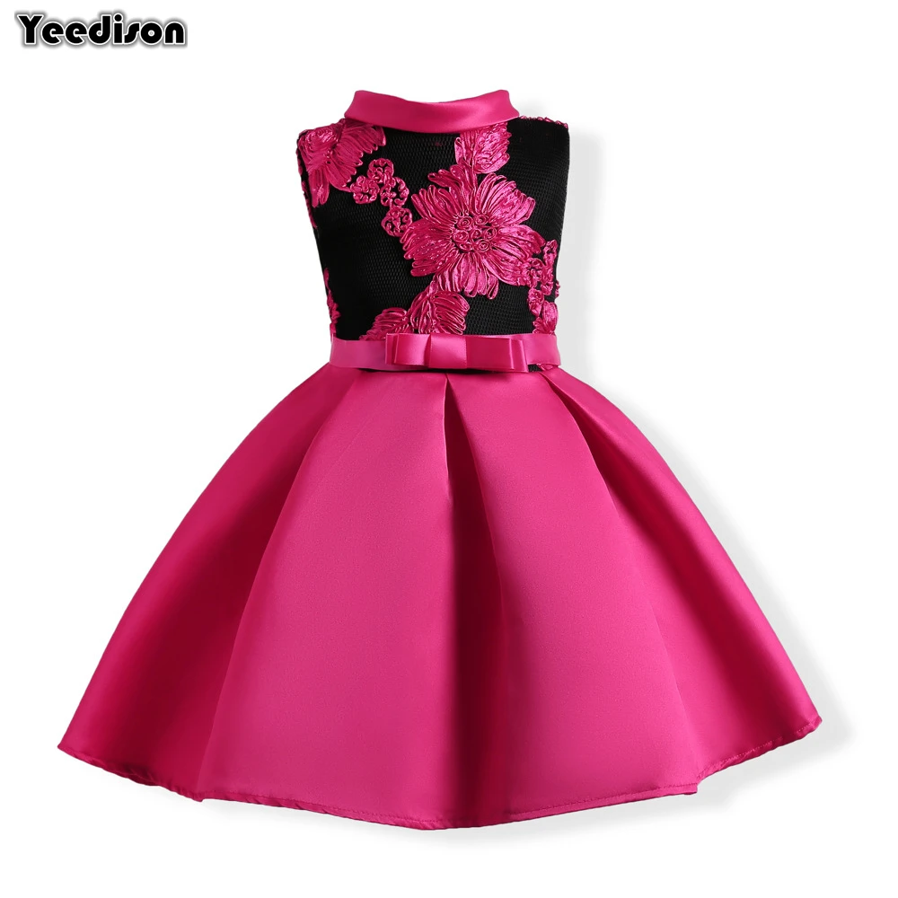 Yeedison Elegant Girls Dress Flower Bow Children Party Wedding Princess Dress Summer Sleeveless Kids Ball Gown For Girls Costume (1)