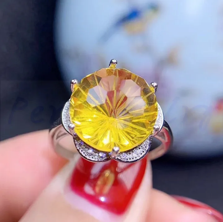 

Natural real citrine flower style ring Free shipping 925 sterling silver Fine yellow crystal jewelry 6.5ct gemstone #S1941902