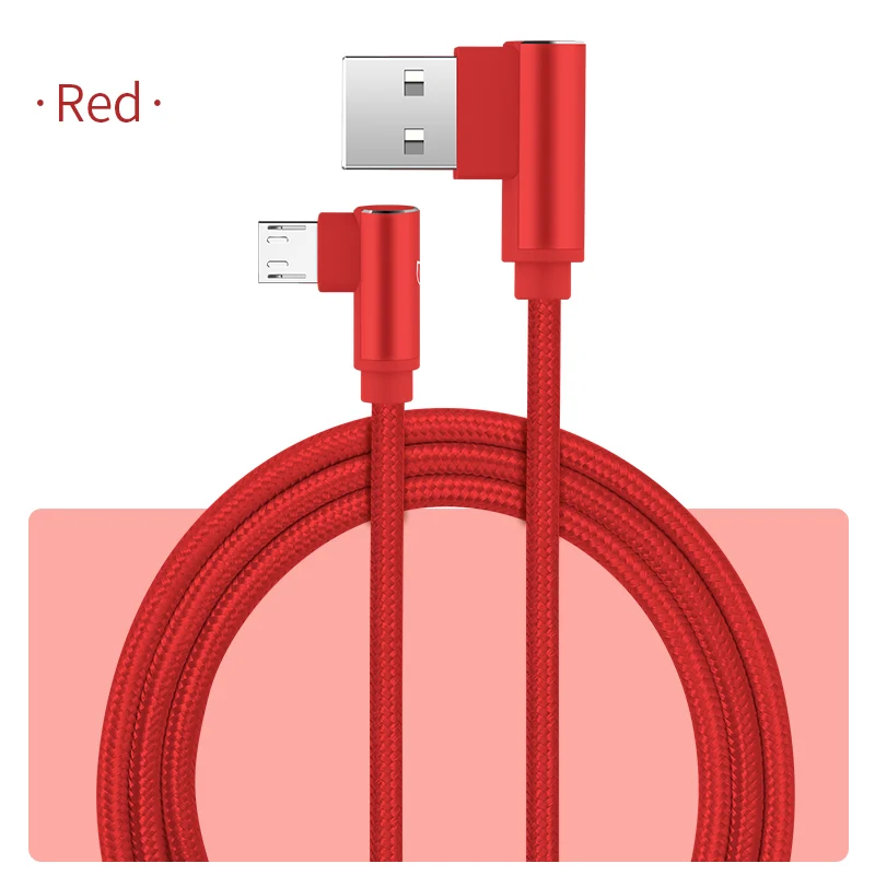 SmartDevil Micro USB кабель 2A кабель передачи данных для быстрой зарядки Плетеный 90 градусов USB Кабель зарядного устройства для samsung huawei Xiaomi LG планшета - Цвет: Red