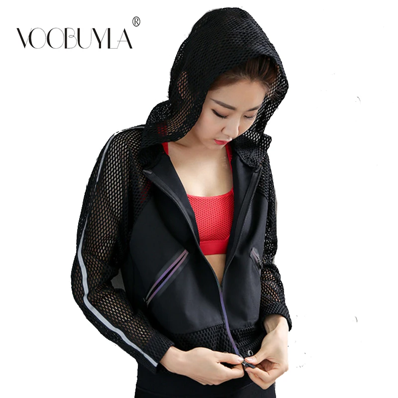 

Voobuyla Women Running Jacket Sports Yoga Fitness Jogging Quick Dry Zipper Long-Sleeved Sweatshirt Sport Gym Female Mesh Jacket