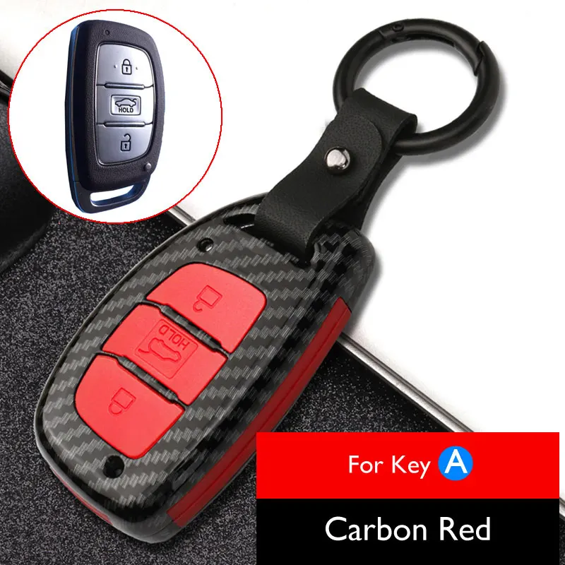Carbon Red Key A Чехол для ключей автомобиля из углеродного волокна для hyundai Tucson IX25 IX35 Creta Mistra Elantra Verna Smart Remote Fob Защитная крышка Держатель Брелок Сумка - Название цвета: Carbon Red Key A