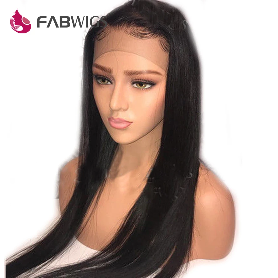 Fabwigs 13x6 Синтетические волосы на кружеве парик предварительно сорвал Реми шелковистые прямые натуральные волосы парики глубокая часть