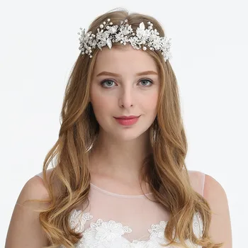 

Handmade Silver color Leaf Tiara Bridal Hair Crown Jewelry Rhinestone Wedding Headband Hair Ornament Women Accessories