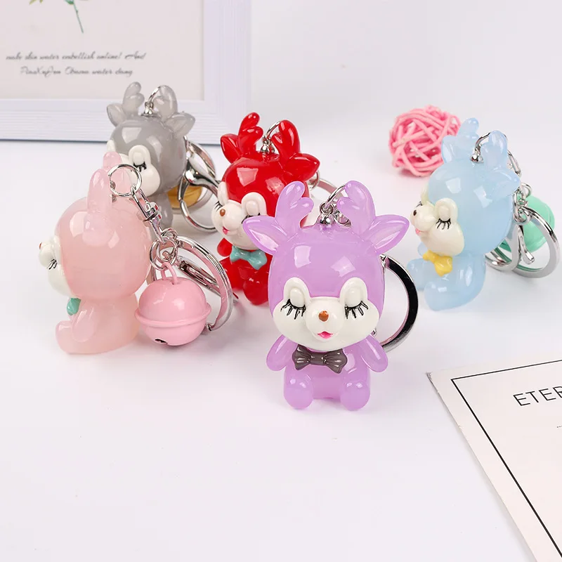 

Korean creative cute cartoon sika deer keychain ornaments fashion animal key chain ring wholesale female bag pendant