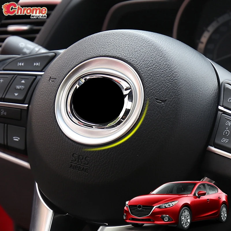 

For Mazda 3 Axela BM 2014 2015 2016 Hatchback Sedan Chrome Steering Wheel Panel Cover Trim Badge Sequin Decoration Car Styling