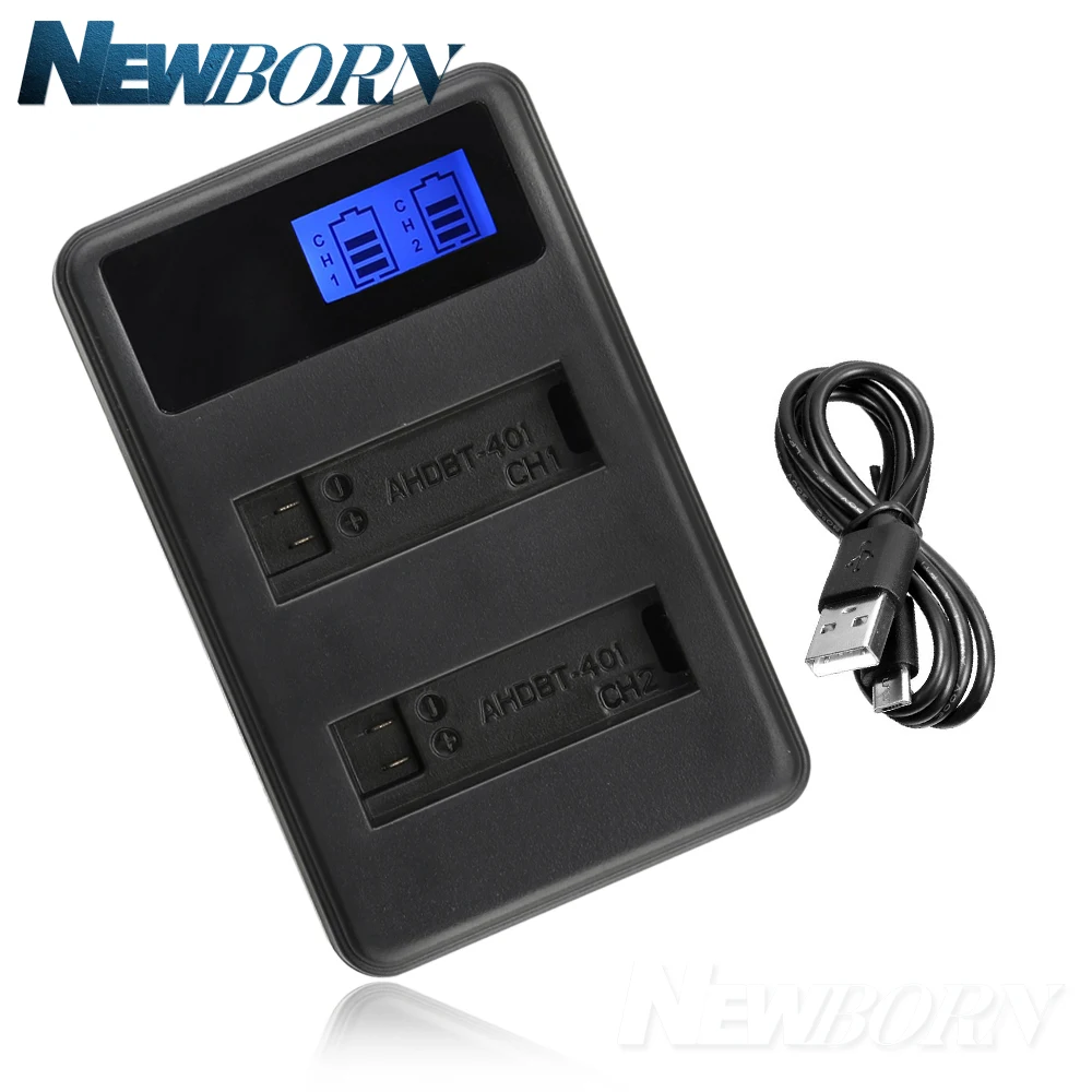 Ahdbt-401 Lcd Usb Dual Charger Per Gopro Hero 4 Hd Black Camera
