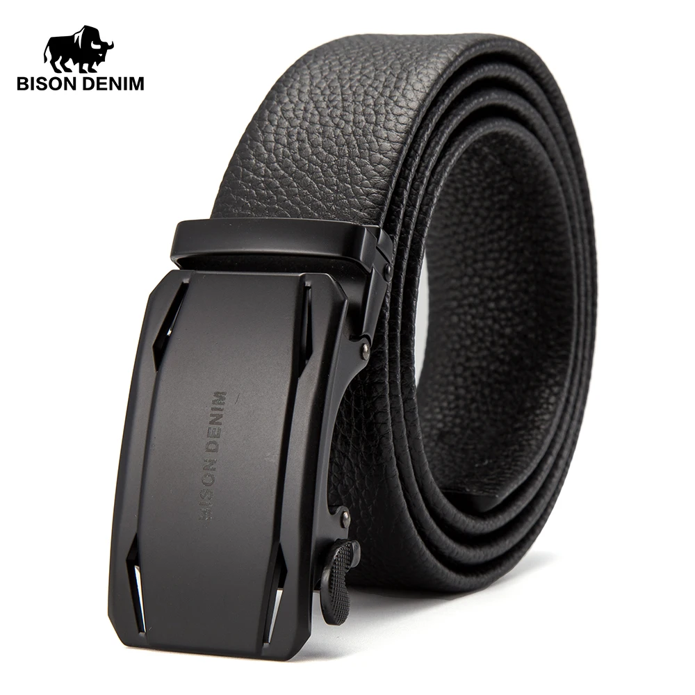 

BISON DENIM 1 Pc Men Cow Leather Belt Real Genuine Leather Casual Belts 3.4cm Width Male Business Automatic Buckle Fashion Belts