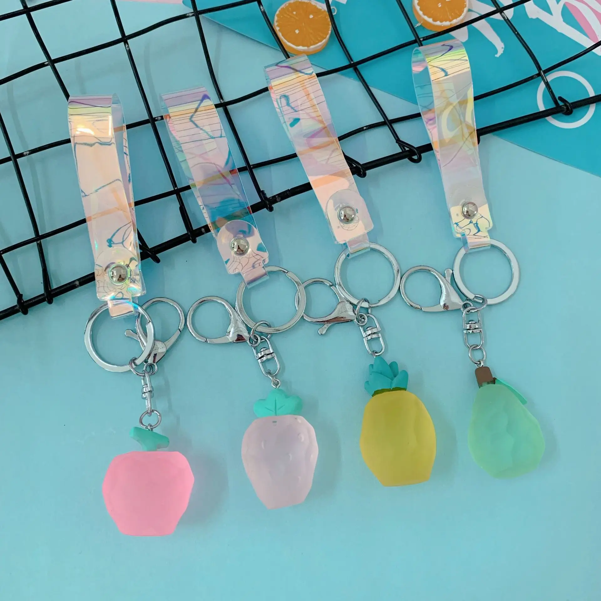 

Big Summer Fruit Key Chain Apple Watermelon Pitaya Pineapple Kiwifruit Key rings Key Food Holder Fresh Fruit Keychain Jewelry