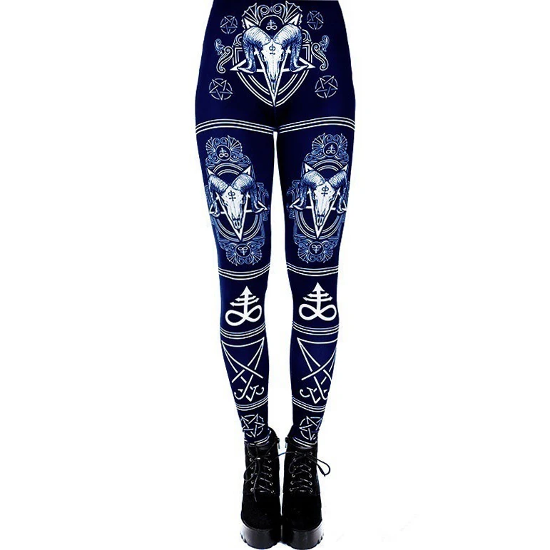 Gothic Ouija Printed Leggings Goat Horn Workout Pants Women Elastic Hexagram Trousers Black Bottoms Female workout leggings