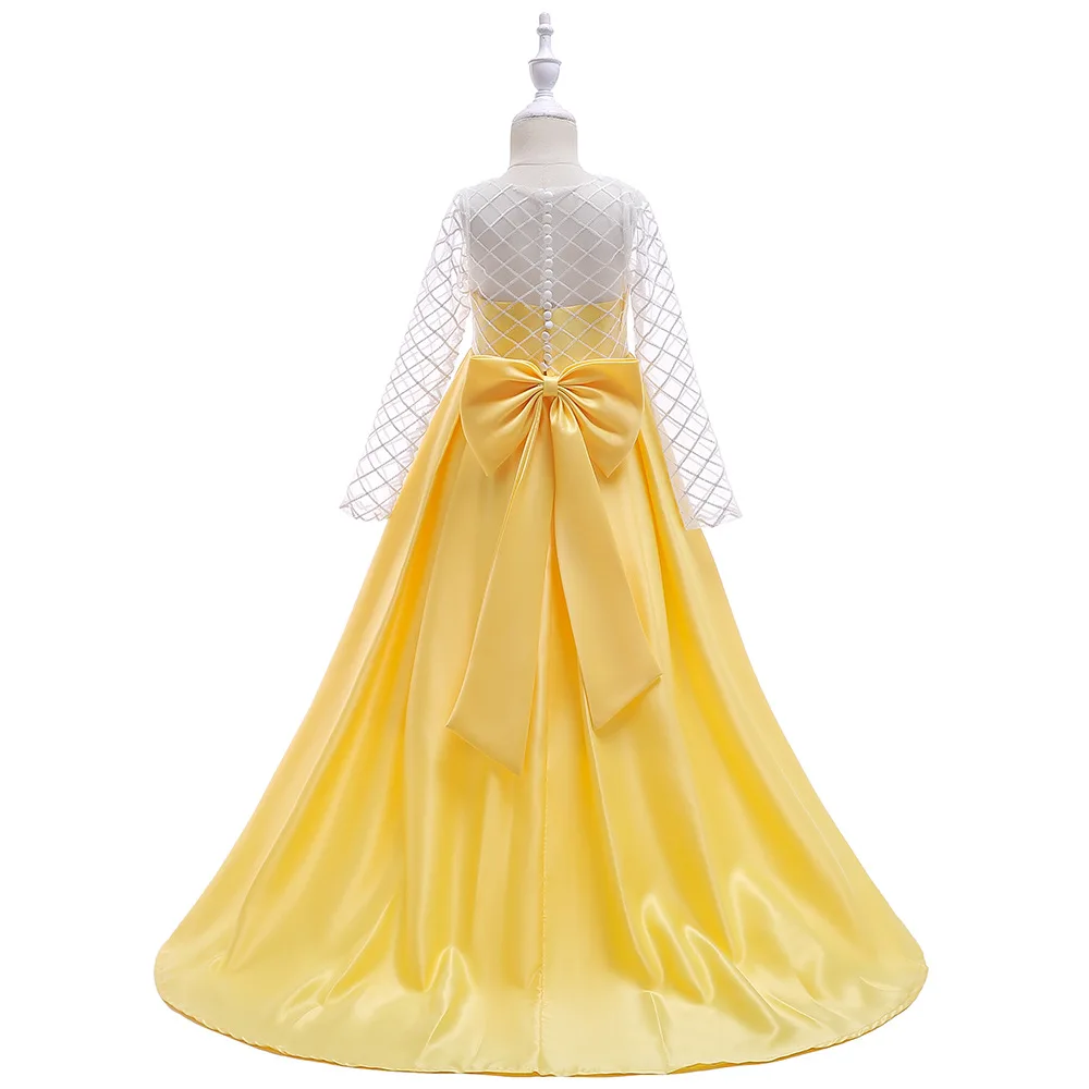 O шеи бисером на день рождения платье для первого причастия с лепестками одежда с длинным рукавом бальное платье для девочек в цветочек