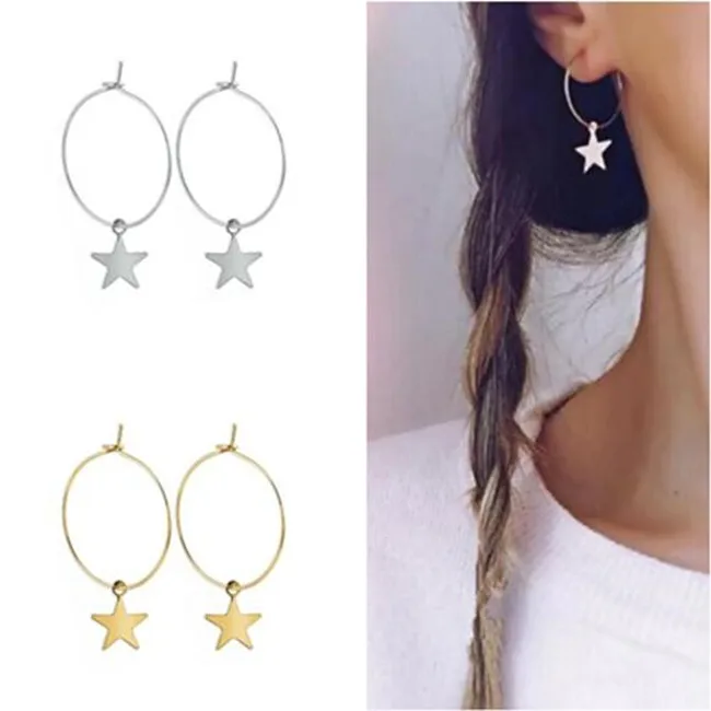 

ea1254 European Trendy Vintage simple alloy geometric circle Pentagram earrings female charm jewelry accessories