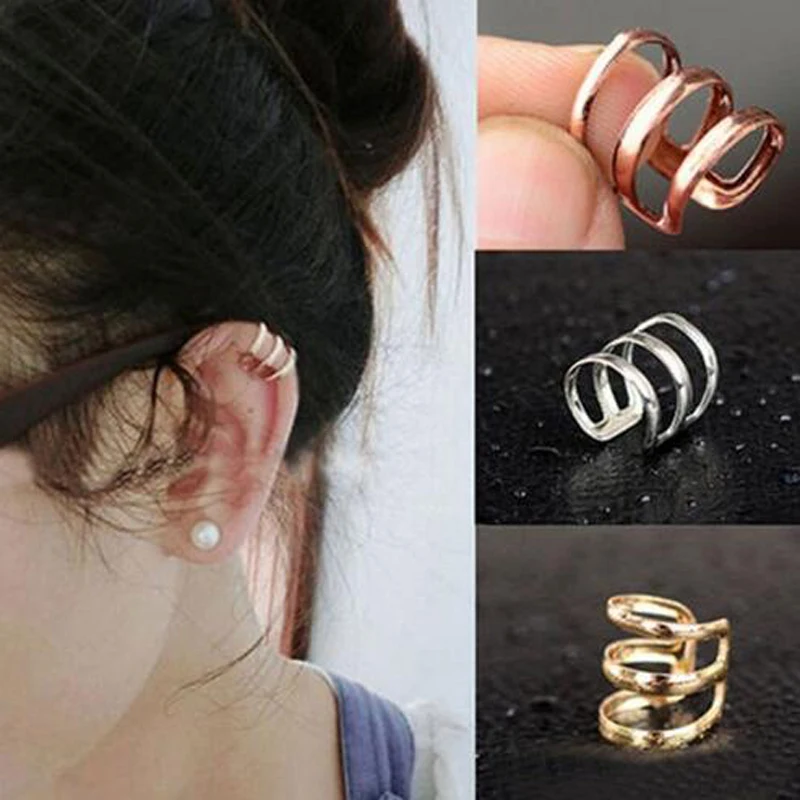 

PINKSEE 2Pcs Punk Rock Ear Clip Cuff Wrap Earrings No Piercing On Silver Gold Bronze Color Women Men Fashion Jewelry Gifts