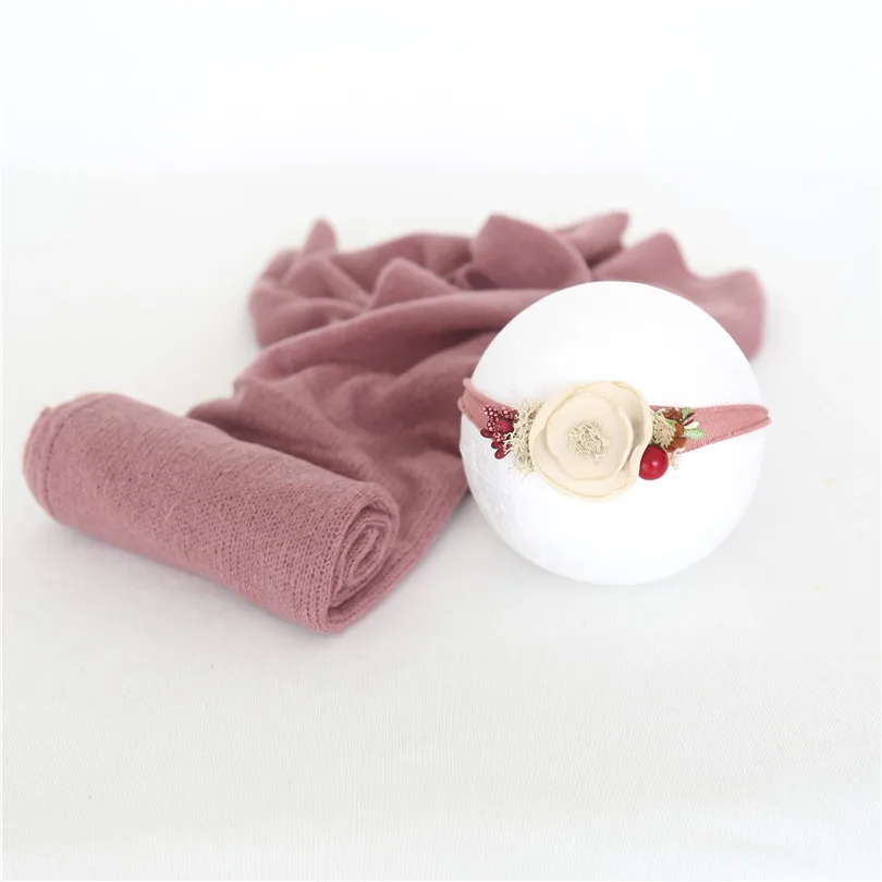 

Newborn Stretch Knit Wrap Tieback Set Photography Props Baby Jersey Wrap Headband Set Photo Prop Baby Floral Headband