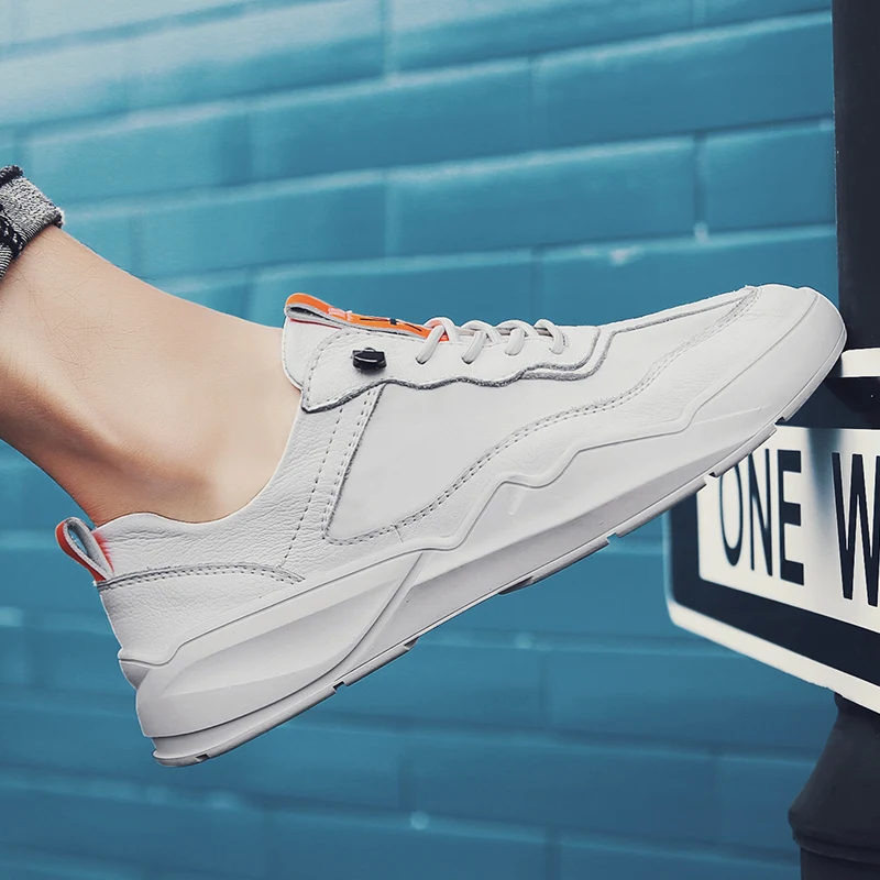 

2019 Anti Slippery Sneakers Leather Casual Shoes Men Lightweight Comfortable Outdoor Lace Up Athletic Shoes Male Non-slip C4