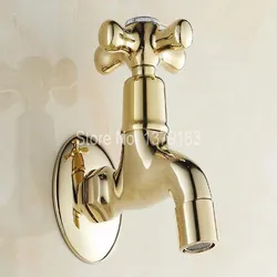 Gold Color Brass Cross Handle Wall Mounted Bathroom Kitchen Laundry Sink Faucet Taps  aav124