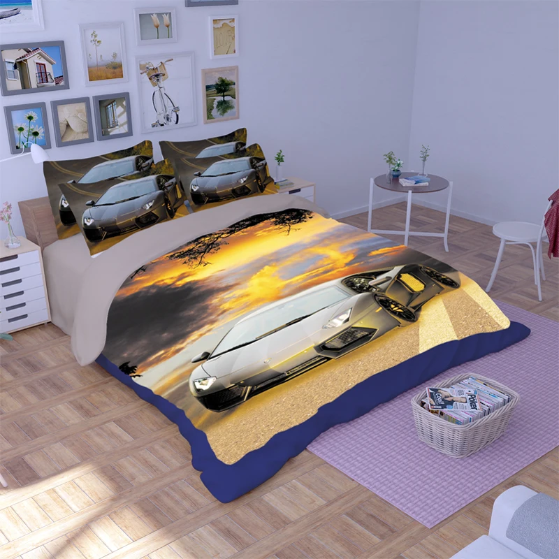 Комплект постельного белья с 3D Дизайном спортивного автомобиля покрывало в