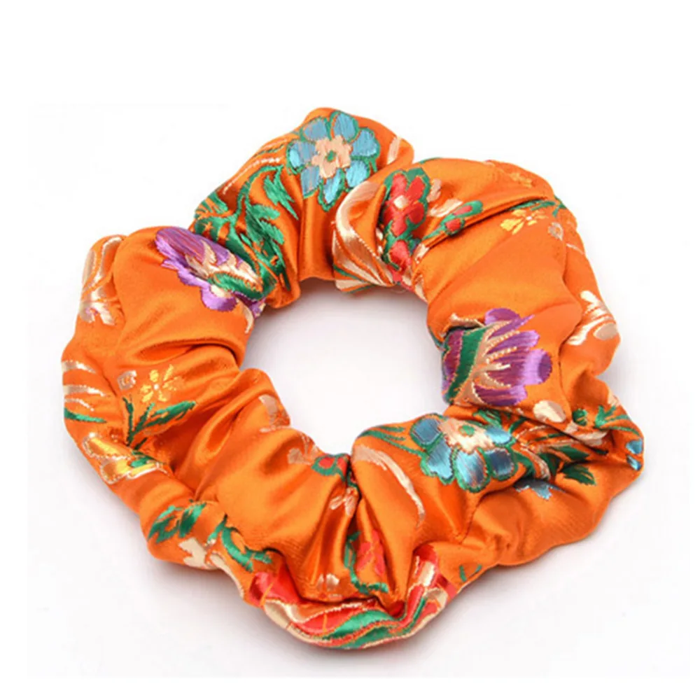Женская мода chinoisery гладкая шелковая вышивка аксессуары для волос с цветами резинки веревка кольцо резинки ободки резинка для волос - Цвет: 9