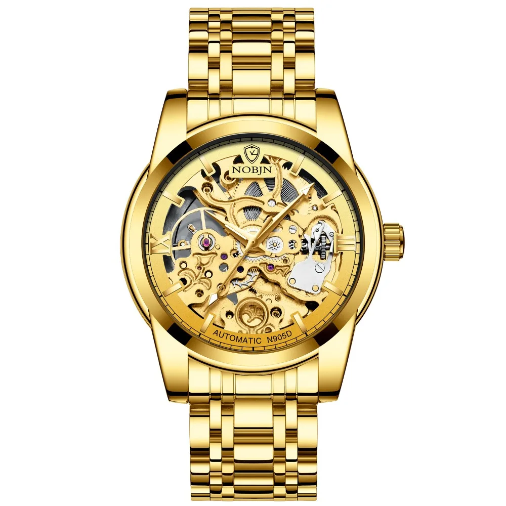 Watches Mens 2019 NOBJN N905D Mechanical Watch Hollow Skeleton Watch Waterproof Luminous Hands Automatic Watch Men Gold Hour (10)