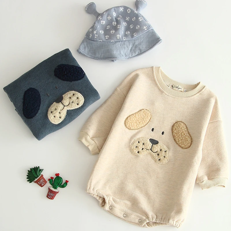 

Korean Style Newborn Girls Bodysuit (No hat) Winter Baby Boys Bodysuit Children Lovely Flocking Clothes Long Sleeve Jumpsuit